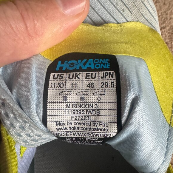 HOKA Rincon 3 Running Shoes Mens 11.5 M Blue Green Used - Picture 3 of 4